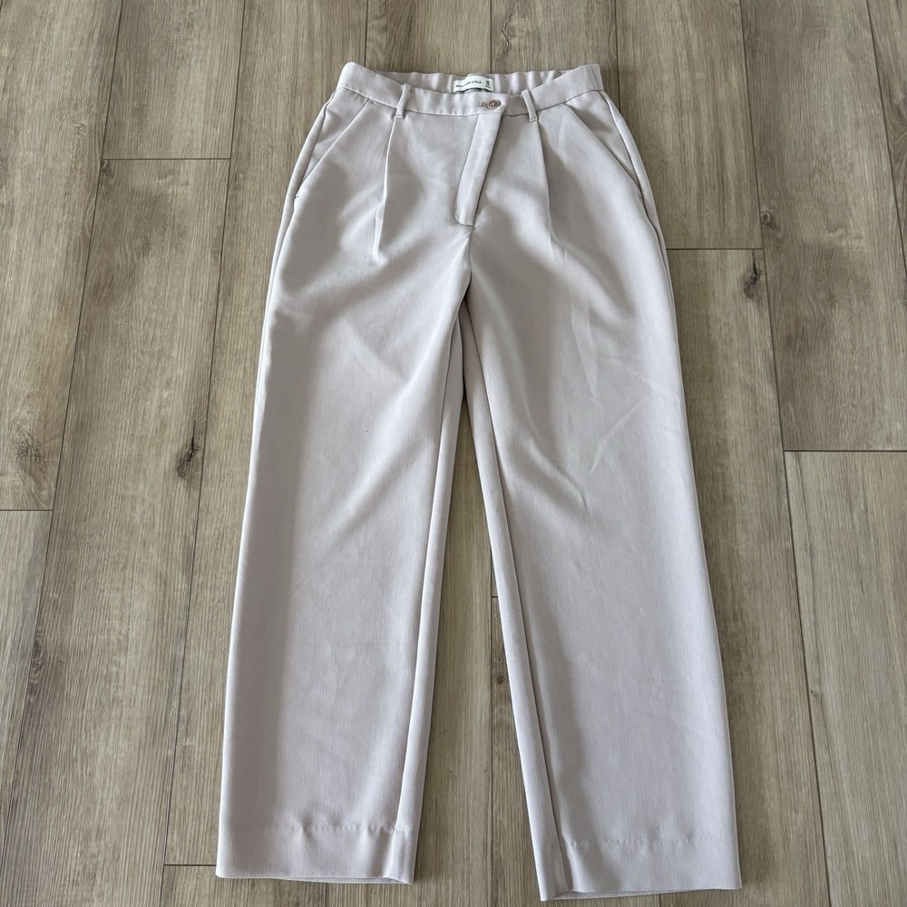 Abercrombie & Fitch Sloane Tailored Wide Leg Pant Tan Beige Pleated 30/10 Grunge